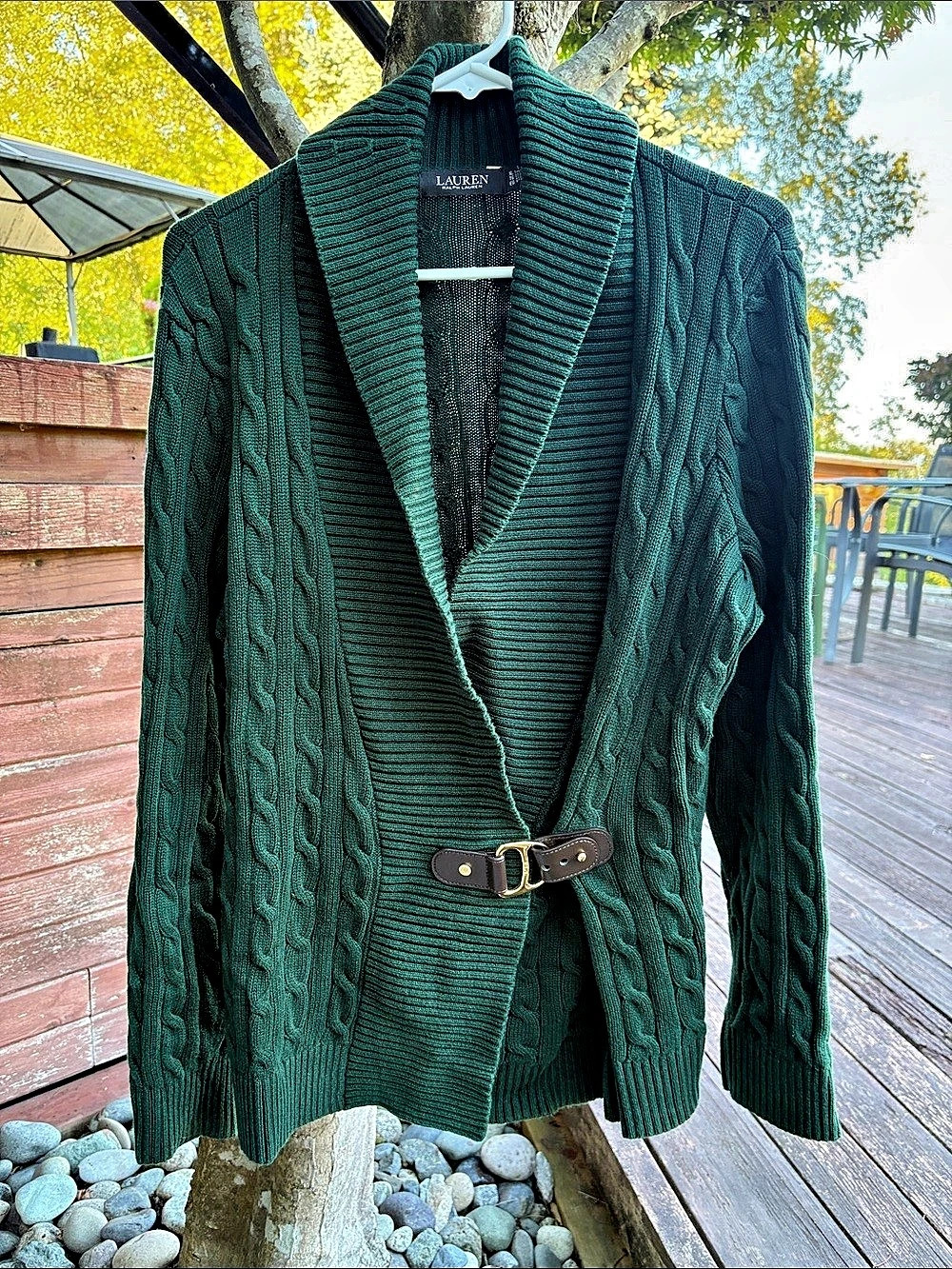 Lauren Ralph Lauren Buckle-Trim Cotton Sweater Green XL